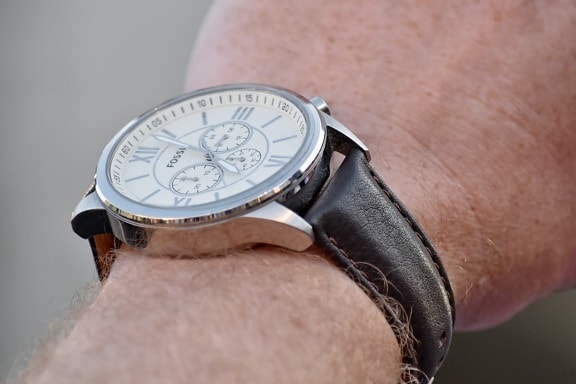 chrome, coûteux, en cuir, métalliques, peau, montre à bracelet, horloge, unité, temps, précision