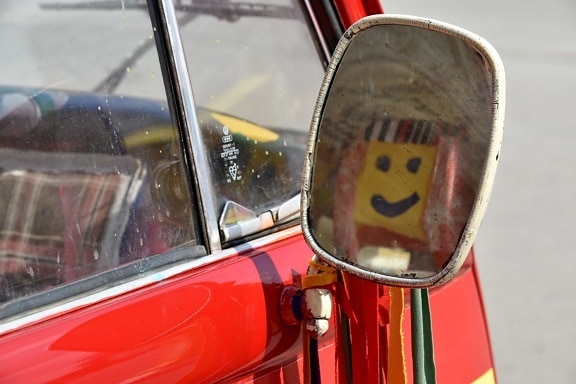 zrcadlo, reflexe, úsměv, smajlík, vozidlo, provoz, auto, ulice, klasické, staré