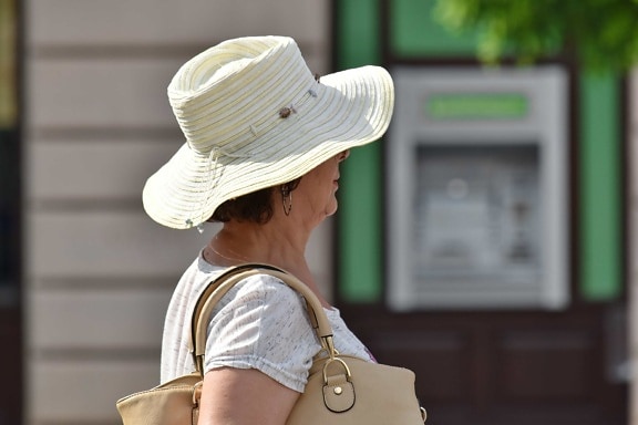 fashion, pensioner, portrait, side view, clothing, hat, street, woman, people, outdoors