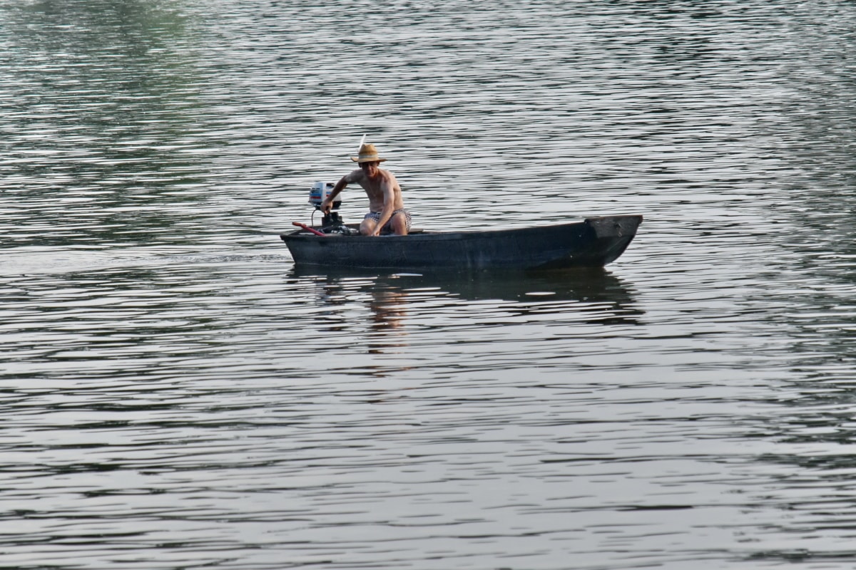 boot, water, Visser, meer, roeispaan, rivier, waterscooters, mensen, vis, reflectie