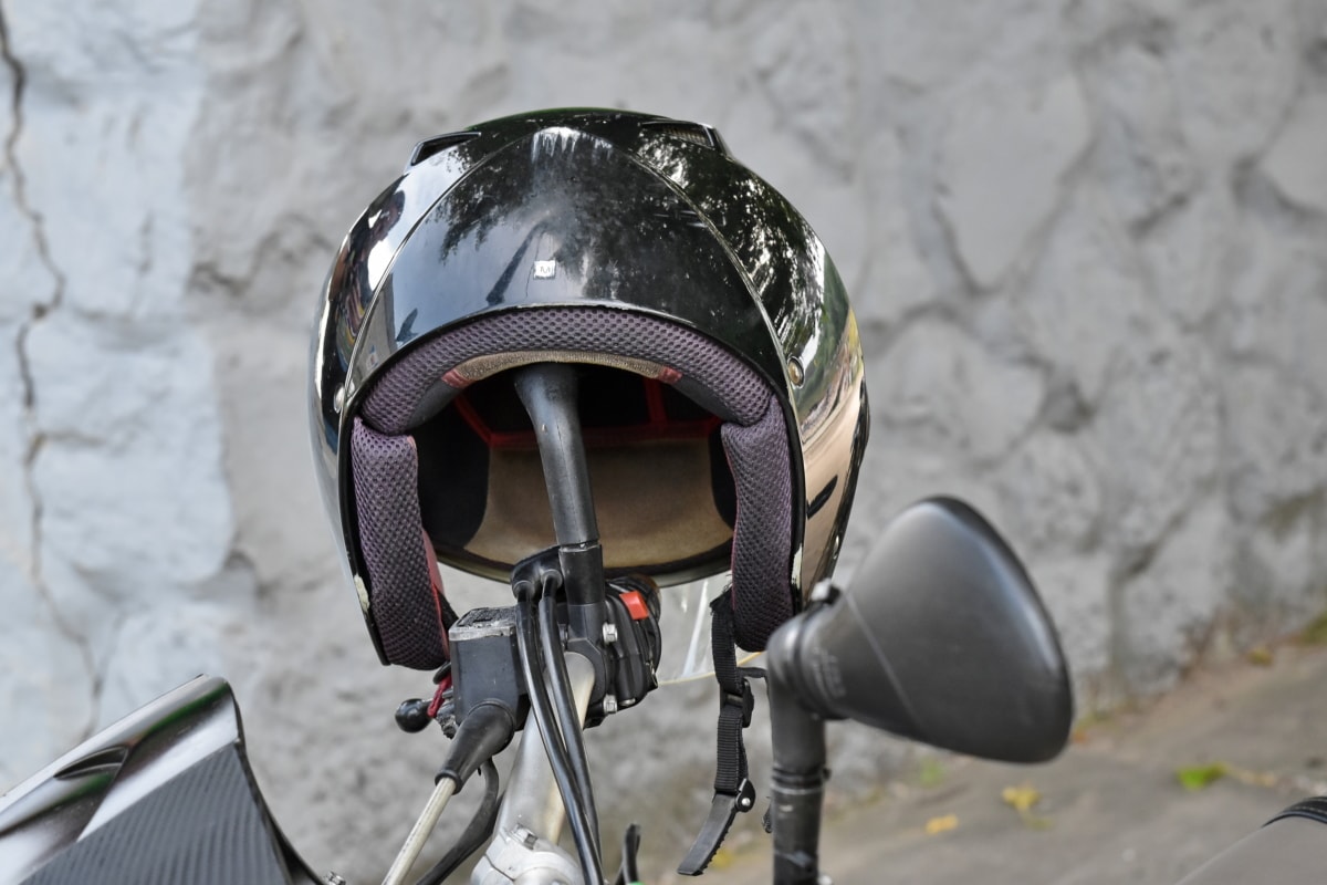 steering wheel, helmet, mirror, motorbike, protection, device, safety, outdoors, security, street