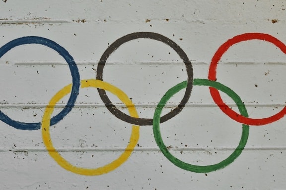 colourful, concrete, detail, graffiti, olympic, rings, sign, dirty, texture, artistic