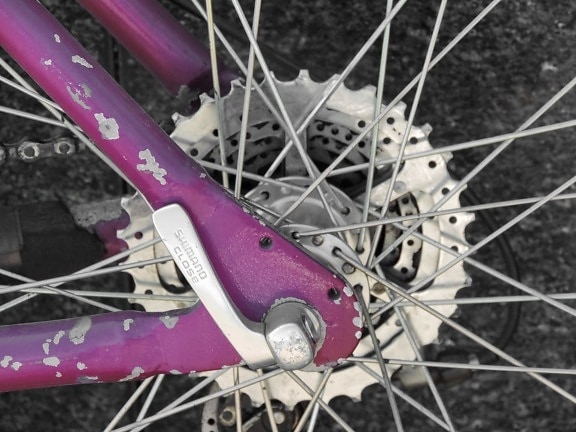 gear, gearshift, mountain bike, paint, pink, device, wheel, brake, steel, vehicle