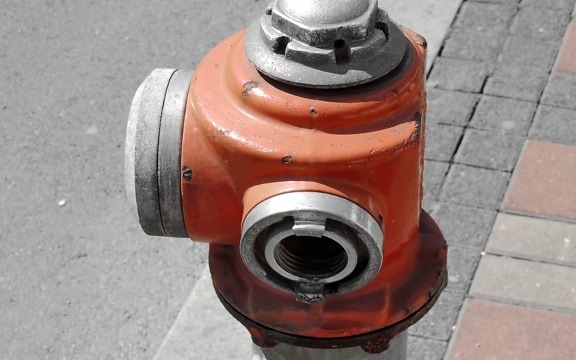 brandhane, rør, rødlig, stål, gamle, udstyr, industri, teknologi, gade, pres
