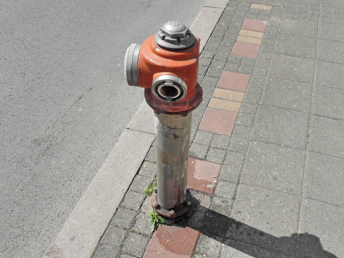 hydrant, pavement, street, urban, safety, road, pipe, old, tube, city