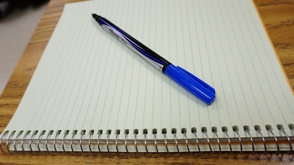 blue, note, notebook, paper, pencil, writing, education, office, school, business