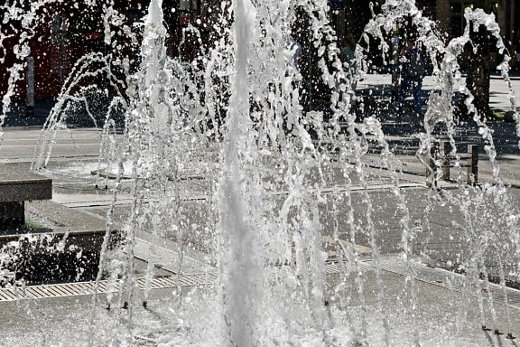architectural style, fountain, moisture, urban area, wet, structure, splash, monochrome, water, park