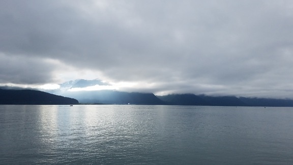 Bucht, Wolken, Horizont, Nebel, Wasser, See, Ufer, Landschaft, am See, Natur