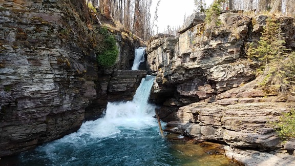 narrow, stream, waterfall, wilderness, landscape, nature, water, river, rock, outdoors