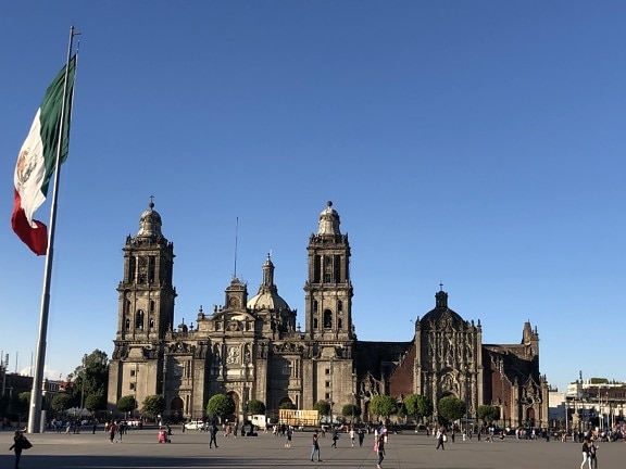 Katedral, Pusat kota, bendera, Meksiko, objek wisata, arsitektur, agama, bangunan, Gereja, Kota