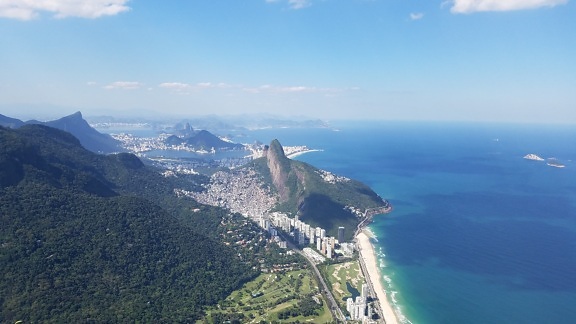 hyvällä säällä, majesteettinen, vuorenhuippu, panoraama, Rio de Janeirossa, rannikko, maisema, meri, vesi, valtameri