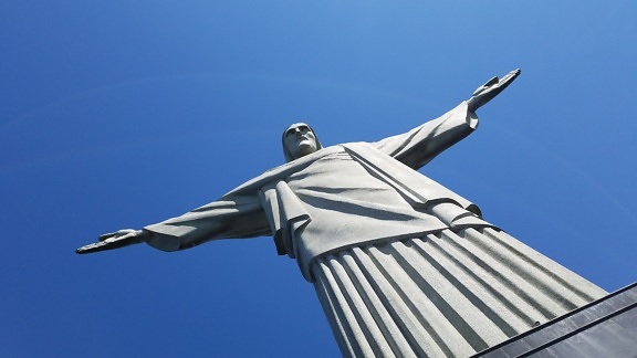 Christ the Redeemer, landmark, marble, Rio de Janeiro, sculpture, statue, outdoors, blue sky, high, architecture