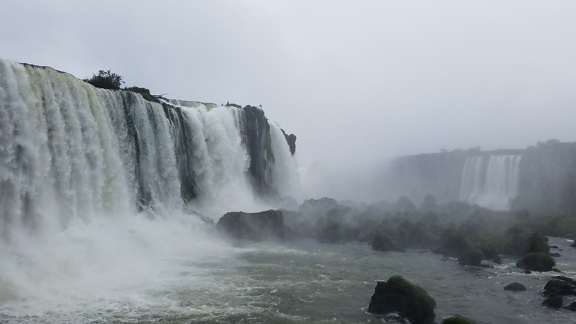 waterfall, water, river, landscape, mist, fog, rock, nature, cascade, outdoors