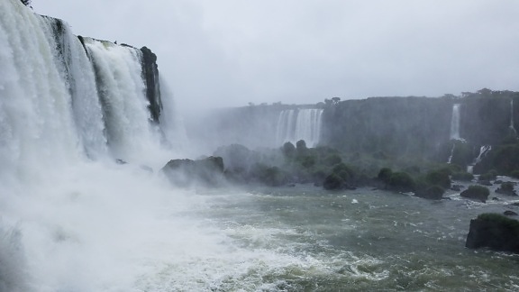 foam, motion, splash, water, river, waterfall, mist, landscape, rock, nature