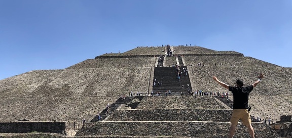 crowd, man, pyramid, stairway, tourist attraction, architecture, covering, roof, ancient, military