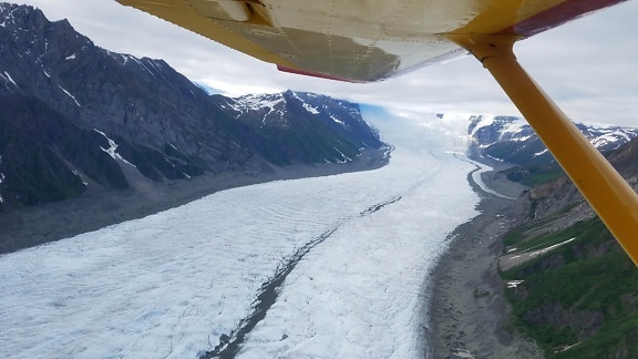 aeroplano, Gletscher, mit Blick auf, Panorama, Flügel, Eis, Steigung, Landschaft, Winter, Berg