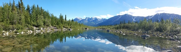 lake, majestic, panorama, reflection, scenic, snow, glacier, water, range, mountain