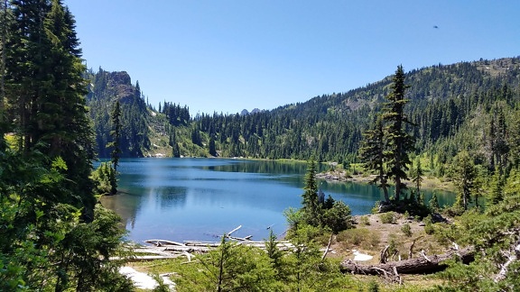 Free picture: calm, lakeside, national park, ripple, waves, mountains ...