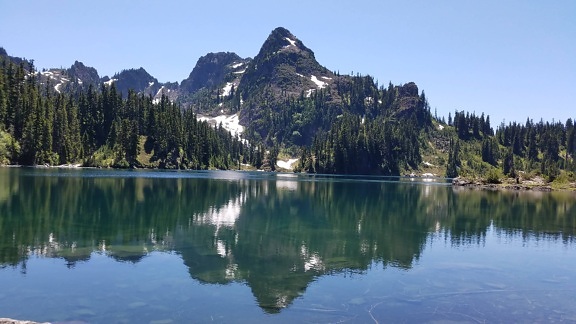 belle, Lac, montagnes, réflexion, paysage, rive, arbre, au bord du lac, eau, montagne