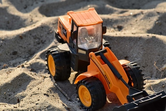 sand, toy, tractor, vehicle, machinery, machine, soil, equipment, bulldozer, industry