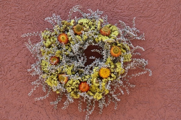 kruh, dekorativní, suché, květiny, tvar, zátiší, zeď, Příroda, květ, textura