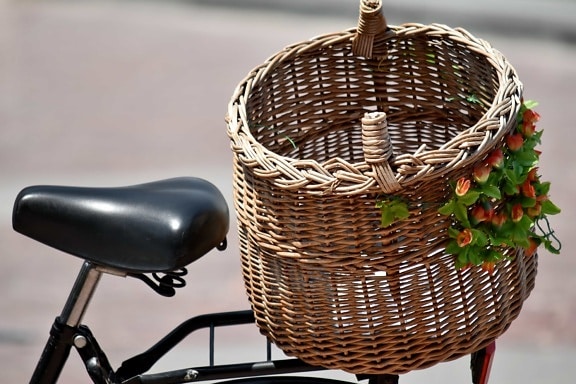 bicycle, decorative, old, still life, wicker basket, container, basket, wood, nature, handmade