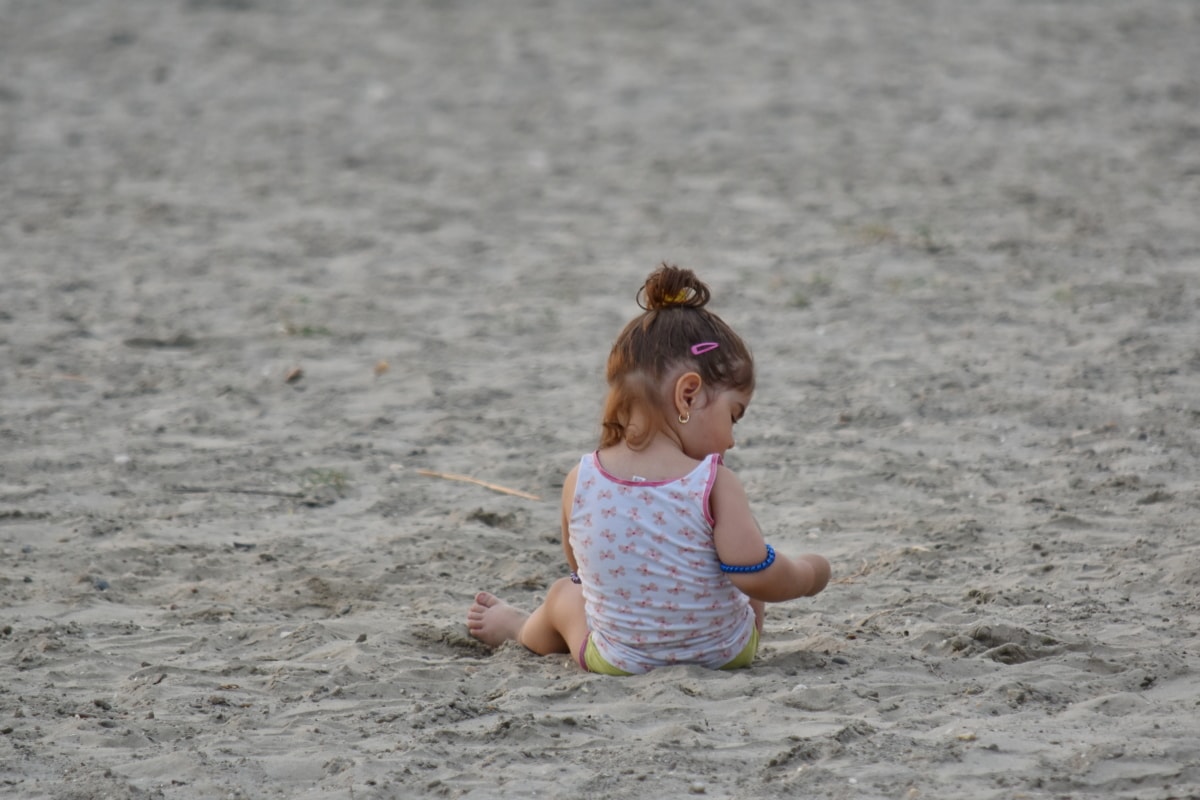 Baby, pláž, krásne dievča, piesok, batoľa, dievča, zábava, Dovolenka, dieťa, morský breh