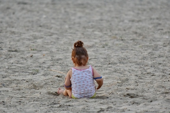 beach, childhood, girl, pretty girl, sand, toddler, vacation, fun, child, ocean