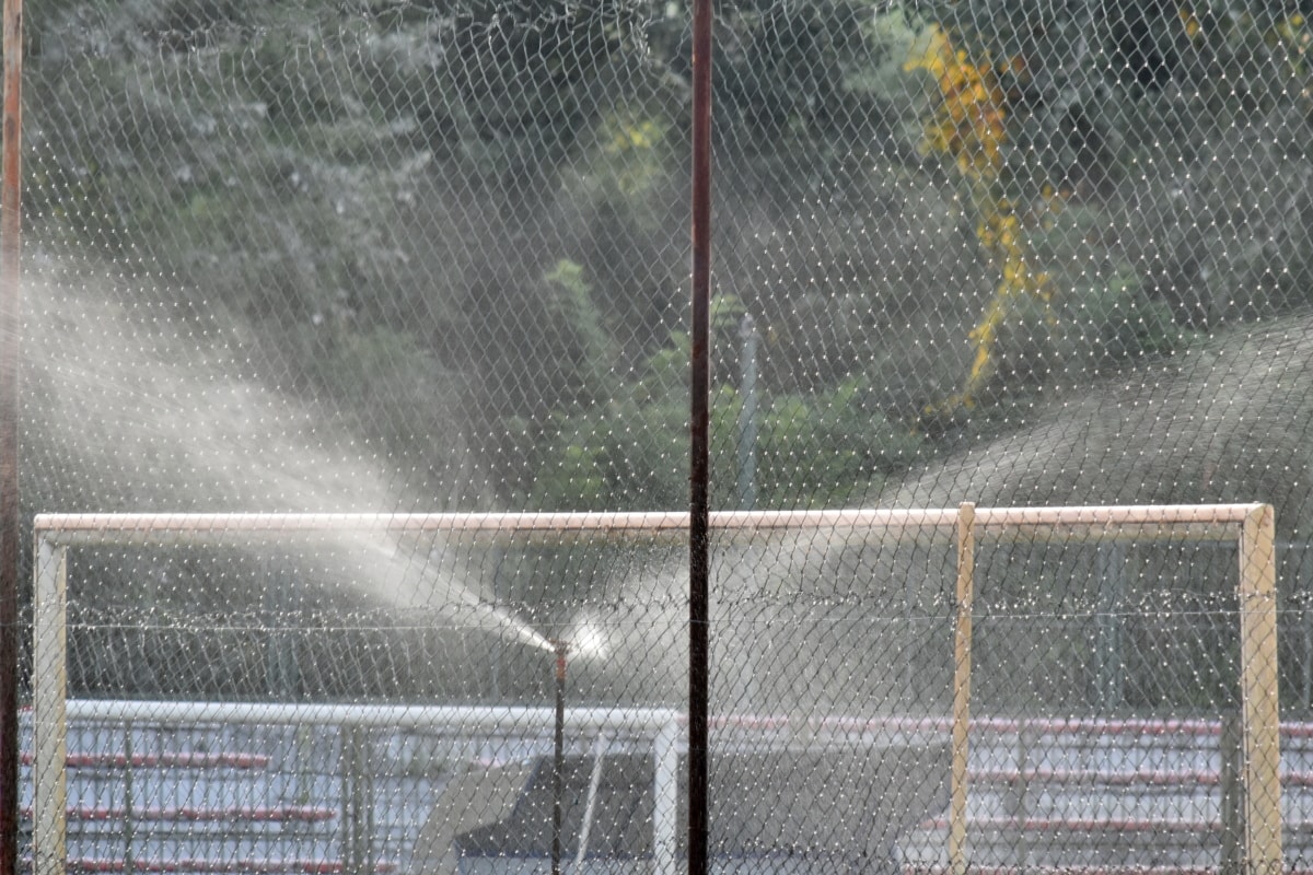 domaine, football, irrigation, barrière, clôture, à l’extérieur, Wet, eau, fil, tuyau