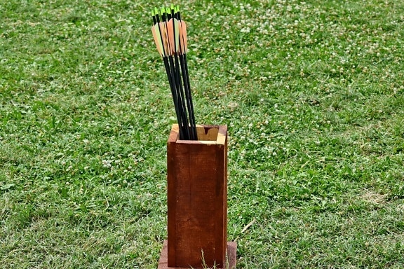 tiro con arco, flecha, punta de flecha, caja, herramienta, césped, al aire libre, naturaleza, madera, verano