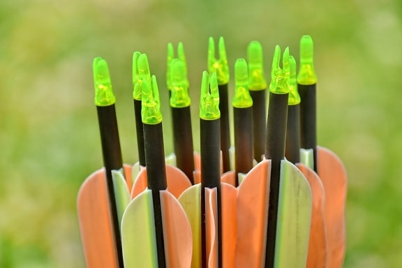 archery, arrow, arrowhead, close-up, colorful, outdoors, summer, grass, nature, equipment