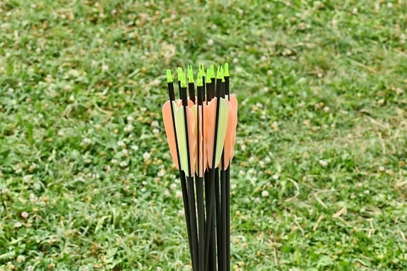 archery, arrow, arrowhead, detail, grass, outdoors, nature, summer, rural, ground