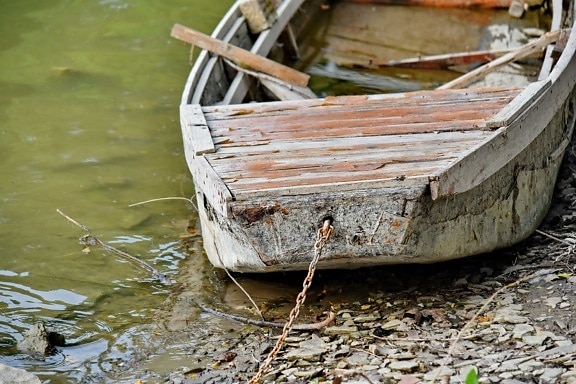 川岸, ボート, 放棄, 水, 難破船, 木材, 古い, 自然, 川, ビーチ