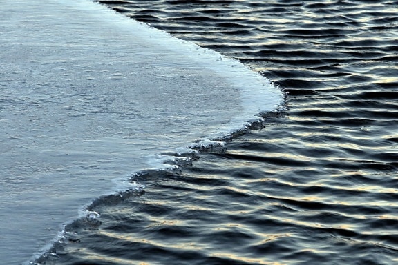 cold water, horizon, ice crystal, ice water, waves, winter, water, sea, barrier, reflection