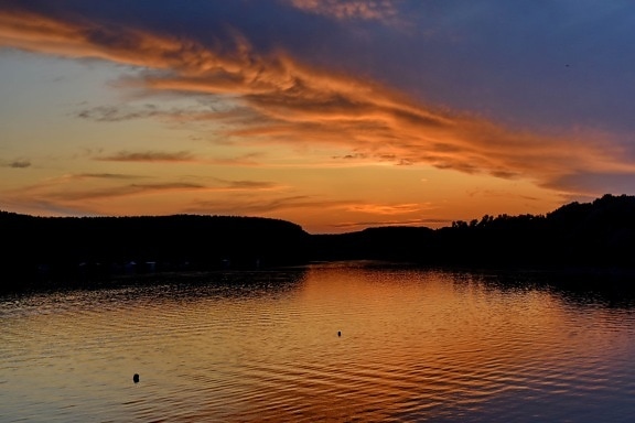 Danubio, junto al lago, silueta, puesta de sol, reflexión, agua, paisaje, Lago, amanecer, Playa