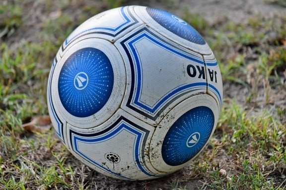 ball, dirty, football, sport, equipment, soccer ball, grass, game, soccer, ground