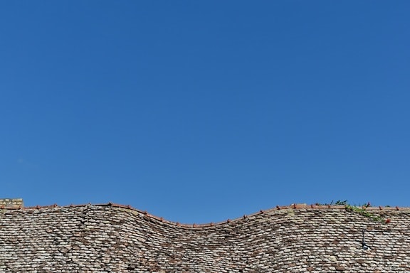 curve, house, old, roof, rooftop, tiles, architecture, blue sky, outdoors, nature