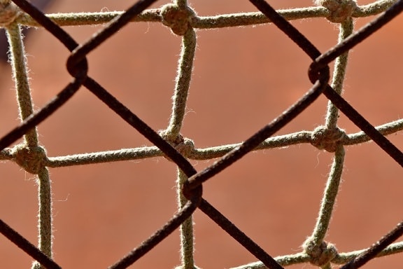 fence, fence line, material, rust, barrier, outdoors, web, iron, nature, cage