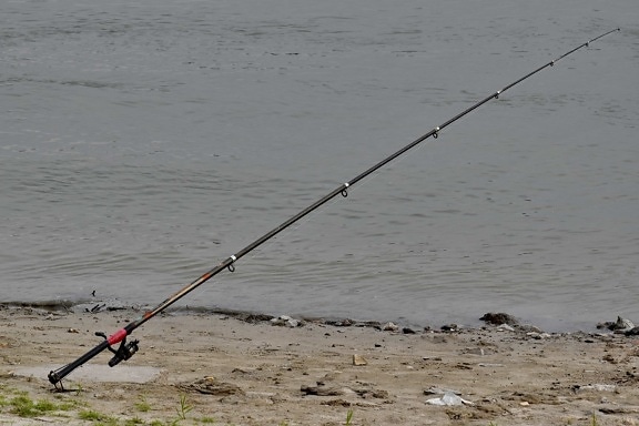 fishing gear, fishing rod, riverbank, water, fish, beach, leisure, angler, sand, recreation