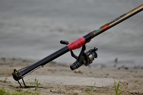 detail, fishing gear, fishing rod, machine, nylon, sand, mechanism, beach, water, sport