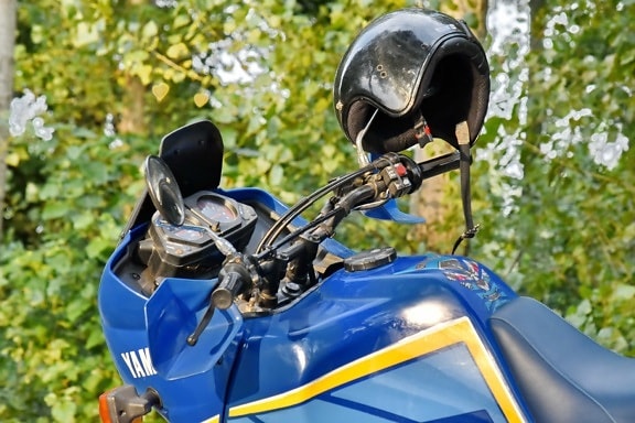 blue, helmet, motorbike, steering wheel, bike, shield, drive, wheel, outdoors, vehicle
