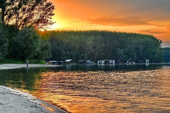 Escar, pescador, horizonte, junto al lago, salida del sol, Lago, puesta de sol, agua, paisaje, amanecer