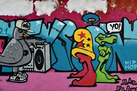 Művészet, kreativitás, graffiti, illusztráció, falfestmény, zene, vázlat, látvány, rajzfilm, szín