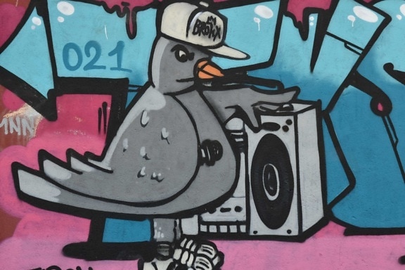 vogel, graffiti, muziek, schets, decoratie, Retro, vandalisme, illustratie, kunst, plezier