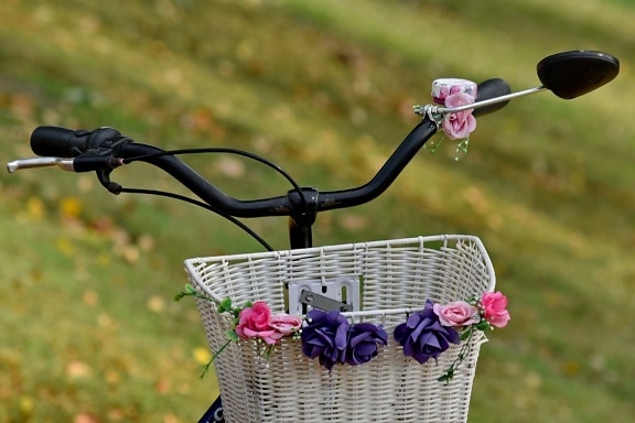 bicycle, romantic, steering wheel, wicker basket, container, wicker, summer, nature, leisure, outdoors