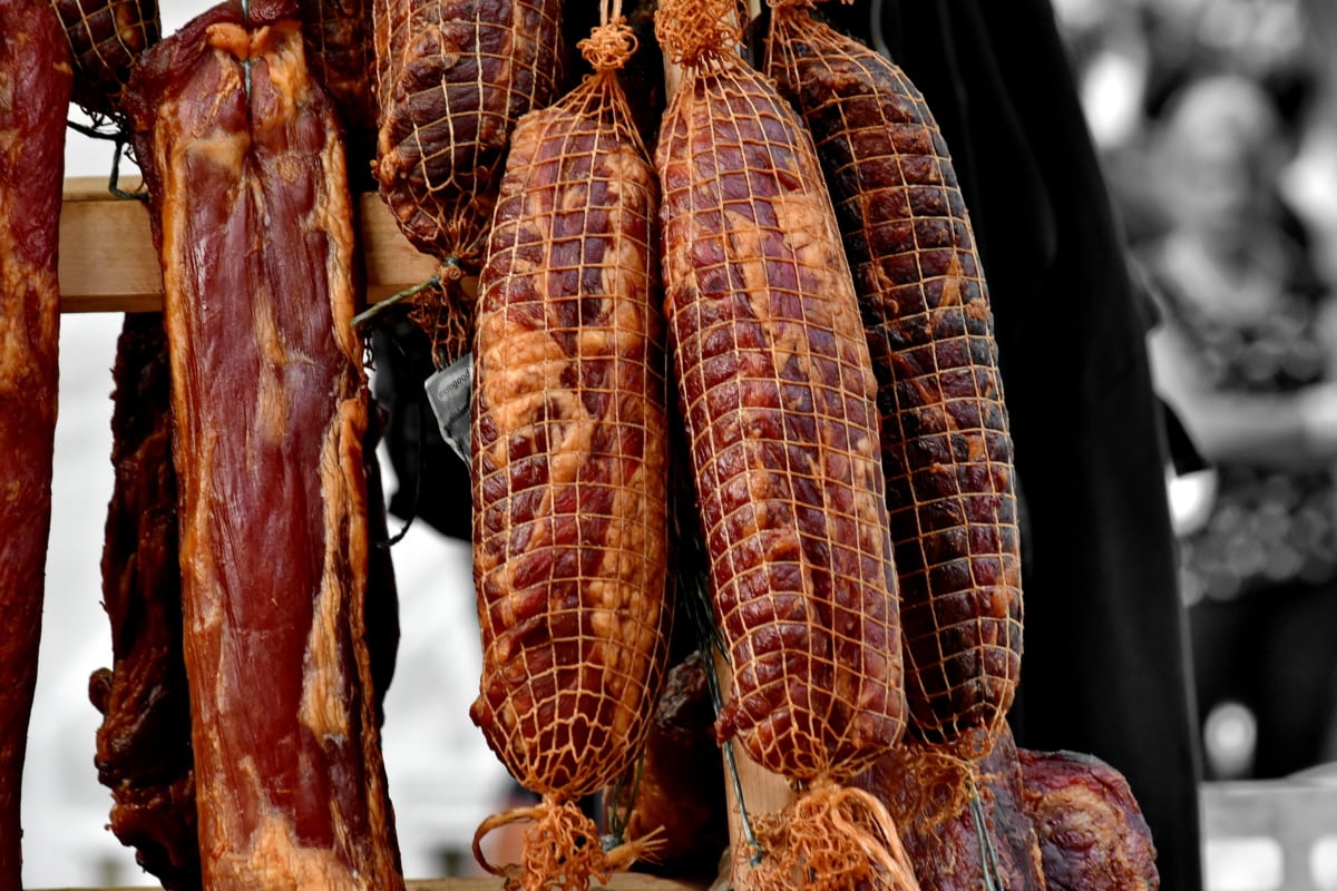 ngon, ham, làm bằng tay, Port, truyền thống, thịt, thị trường, thực phẩm, thịt lợn, nấu ăn