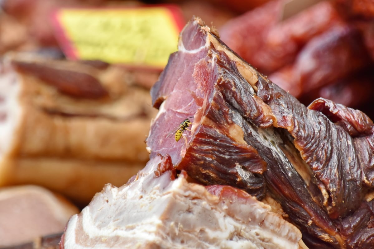 Ham, handgemaakte, wesp, varkensvlees, rundvlees, vlees, voedsel, diner, heerlijke, spek