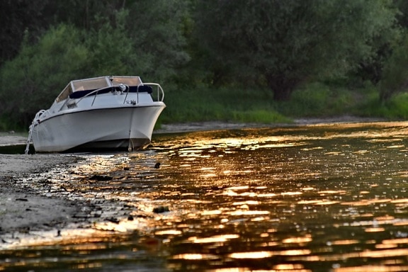reflection, riverbank, sunset, yacht, boat, lake, water, river, nature, watercraft