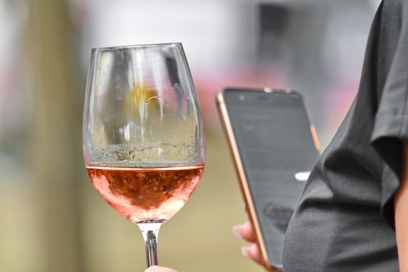 pezsgő, elegancia, luxus, mozgatható telefon, fél, vörös bor, üveg, ital, ital, ünnepe