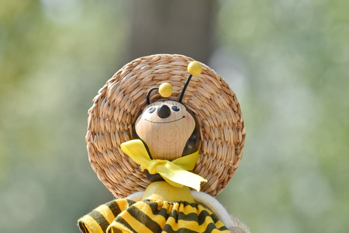 gracioso, hecho a mano, Hat, abeja, objeto, juguete, madera, color amarillento, difuminar, lindo